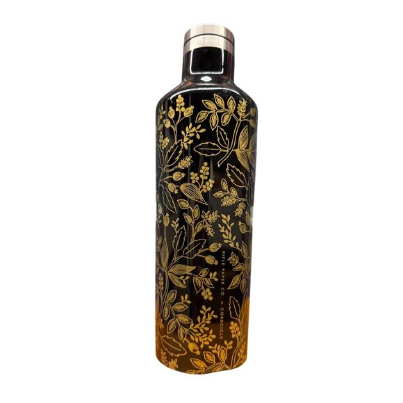 Rifle Paper Co x Corkcicle 16 oz Black Floral Gold Coffee Thermos 475mL - Picture 1 of 5